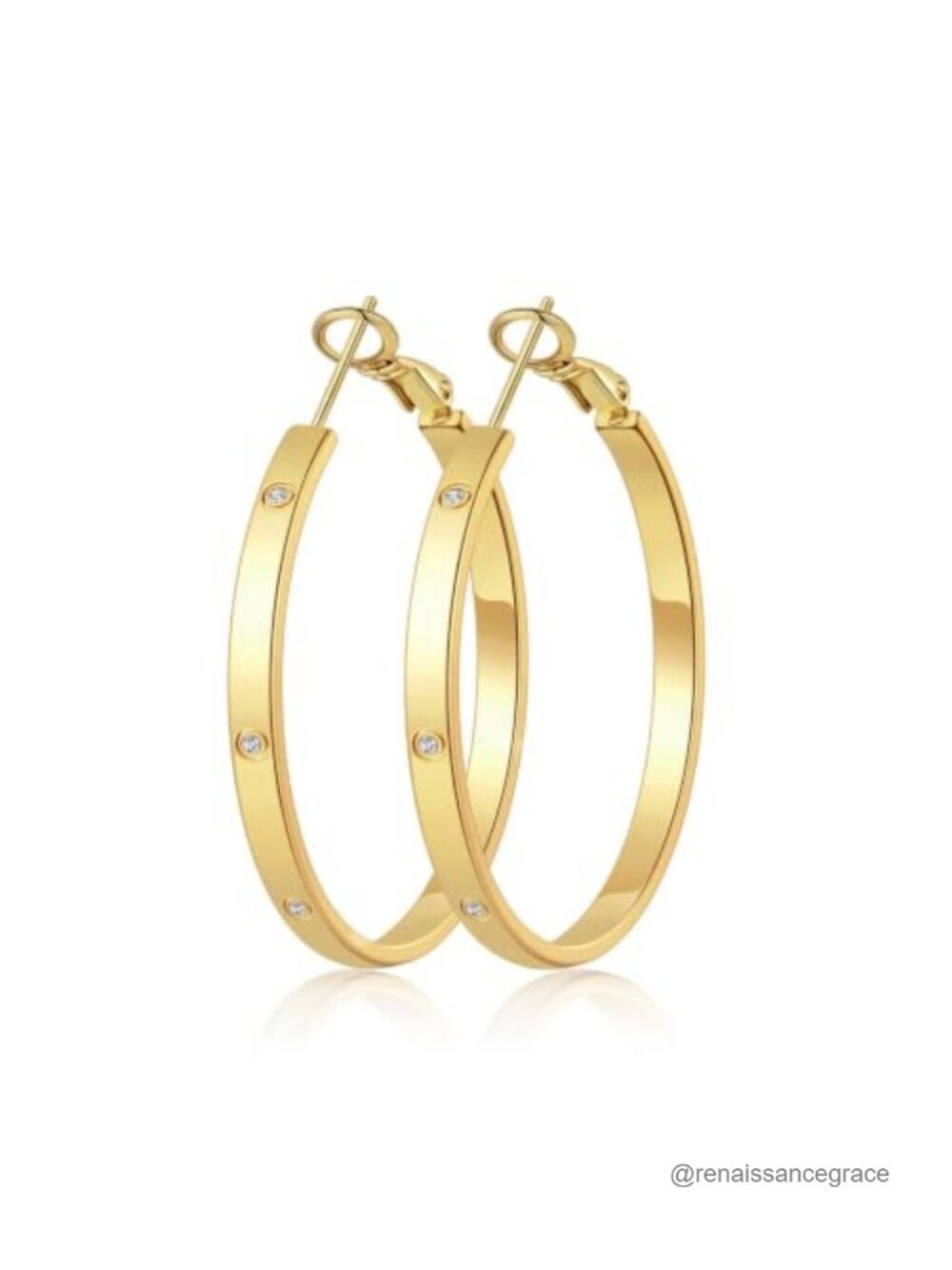 14k Gold Plated Rhinestone Hoop Earrings Cubic Zirconia Lightweight